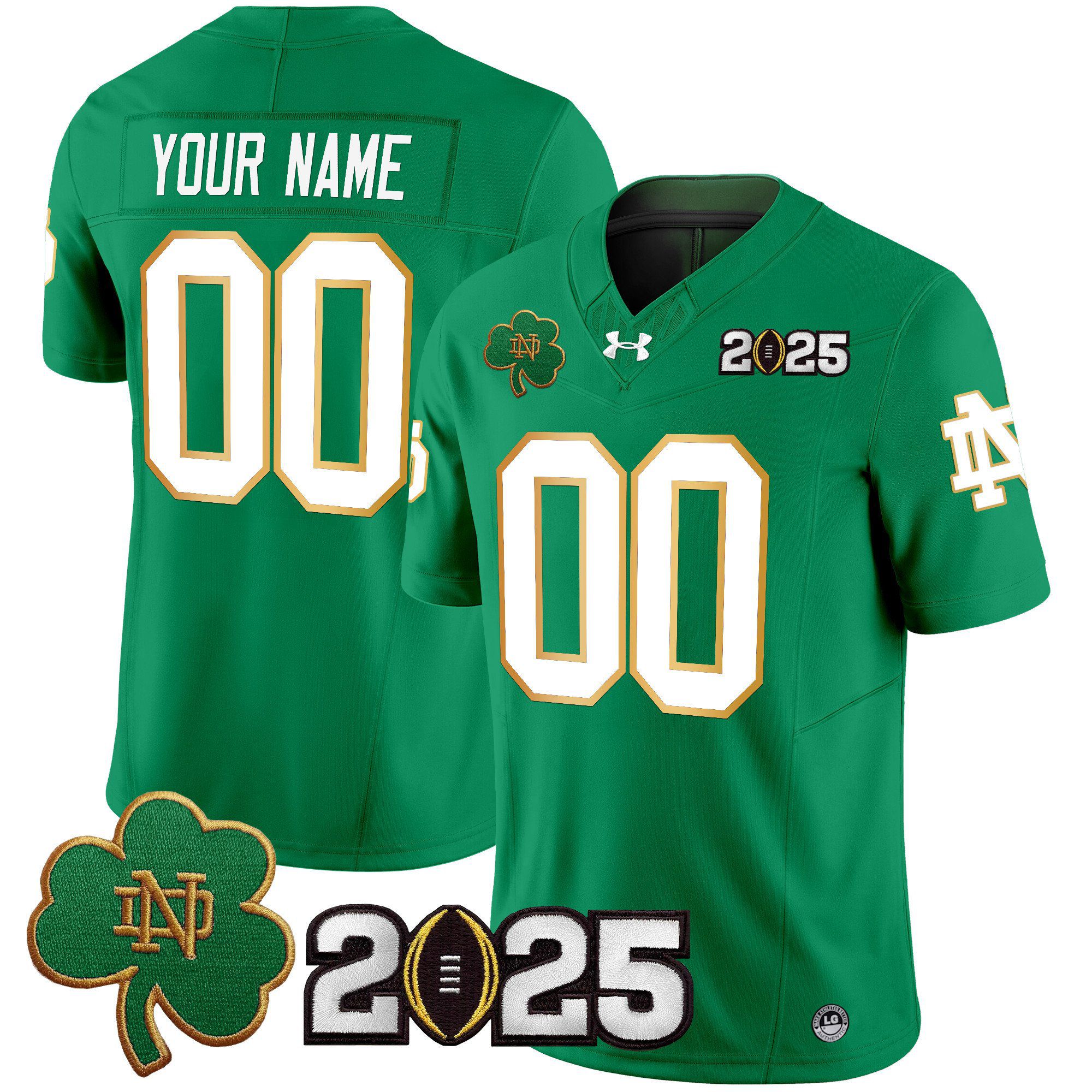 Men Notre Dame Fighting Irish Green 2025 CFP Final Patch Vapor Limited Custom NCAA Jersey